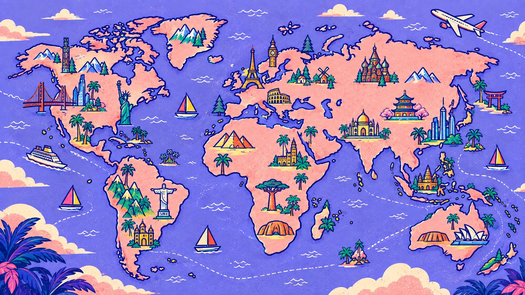 Une carte du monde illustrée